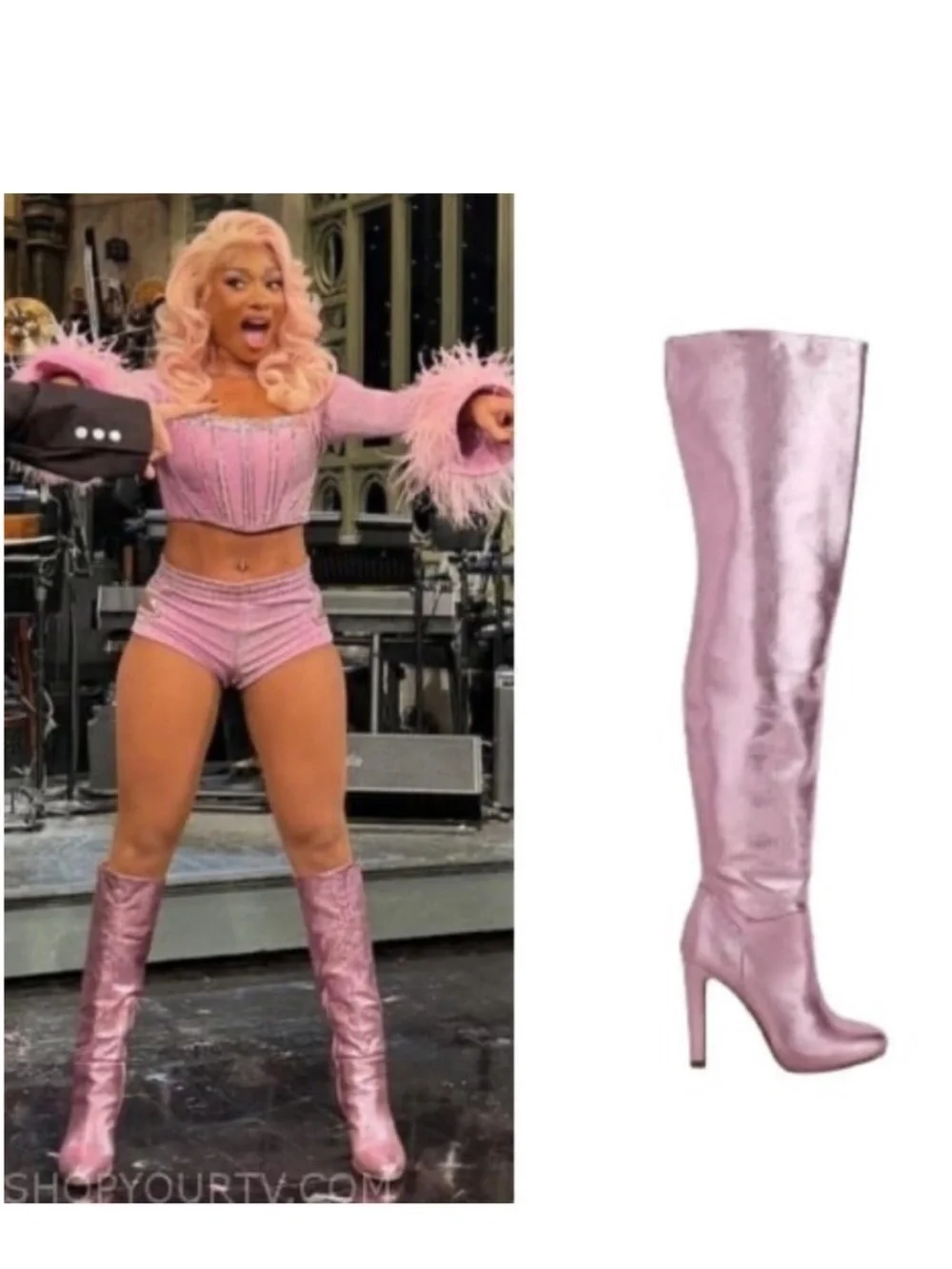 BRIAN ATWOOD x EXPRESS Metallic Pink Over the Knee Boots Size 7 NWT
